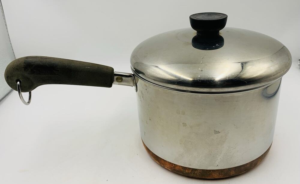 VTG 1801 Revere Ware 3 Qt Copper Bottom Stainless Saucepan/Pot W/Lid Clinton ILL